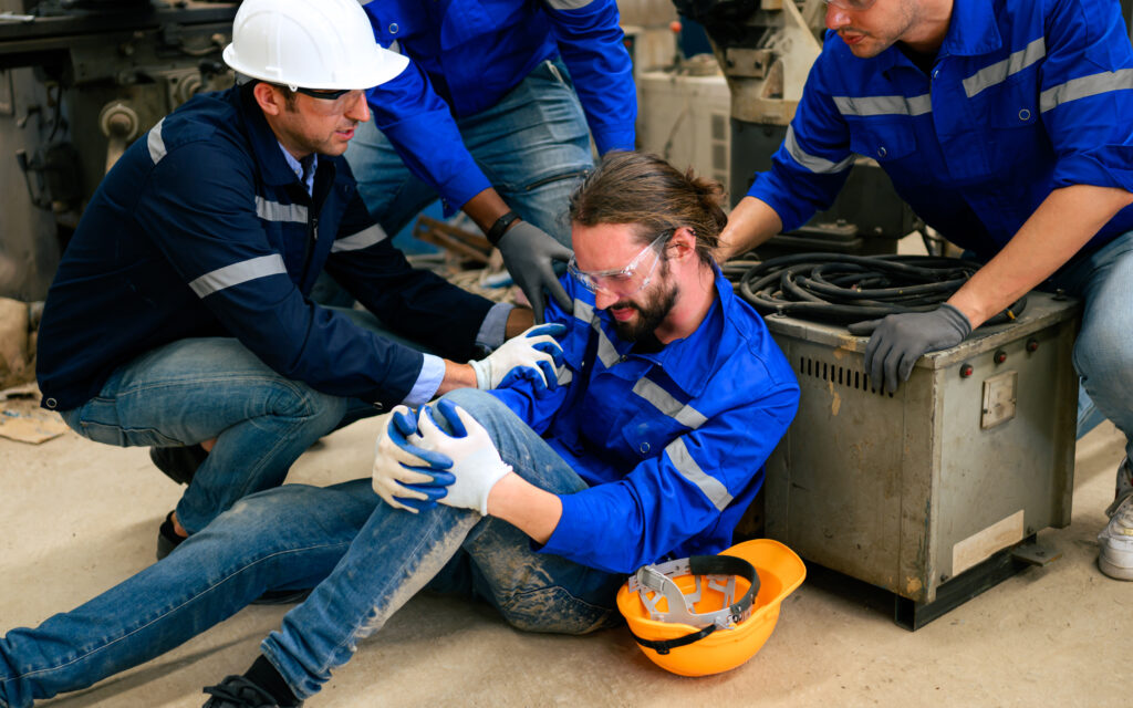 Engineer worker with accident at factory